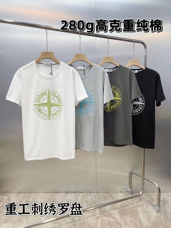 Stone Island STONE heavy industry embroidered big compass logo short-sleeved casual all-match men and women the same round neck cotton T-shirt